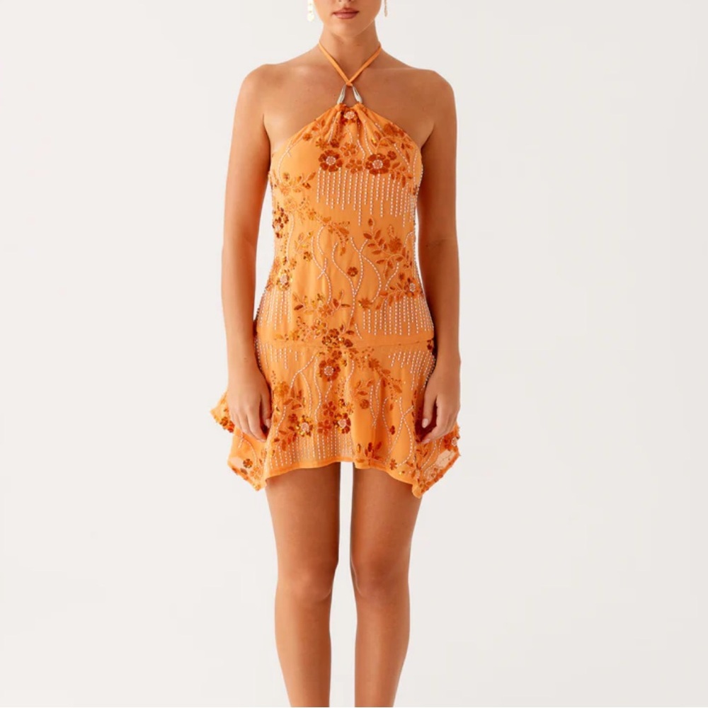 Peppermayo Ampolia Halter Mini Dress - Orange